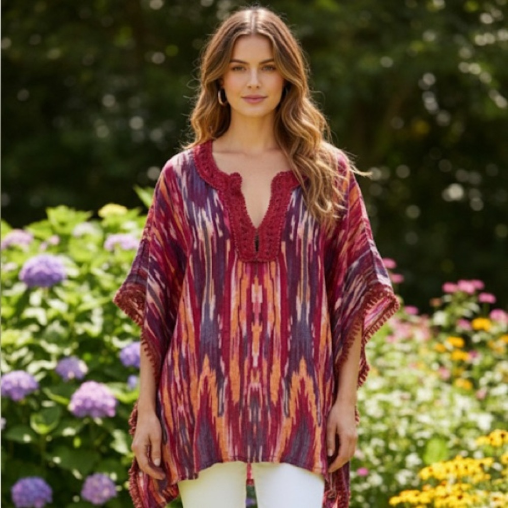 CALYPSO St. Barth Cotton Tassel Kaftan Top
